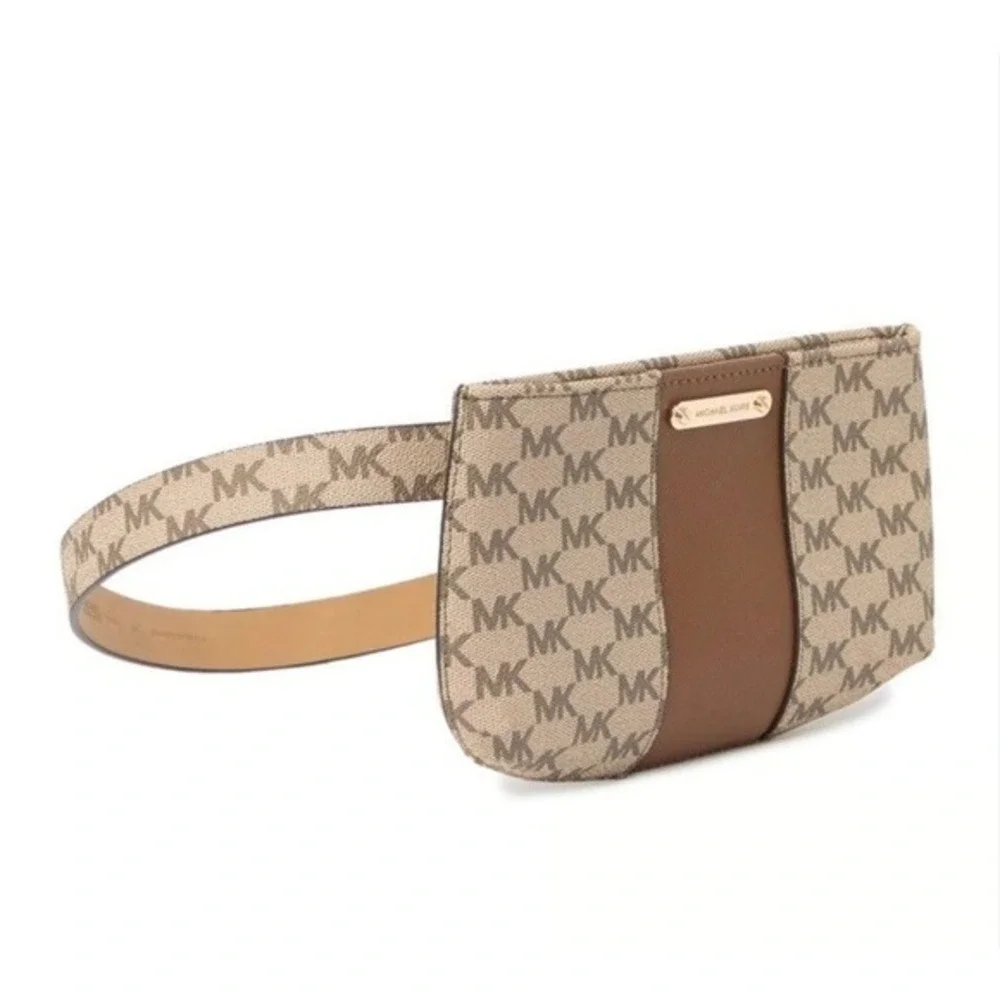 Michael Kors Signature Logo Belt Bag Brown Beige Waist Pack‎ Fanny Pack